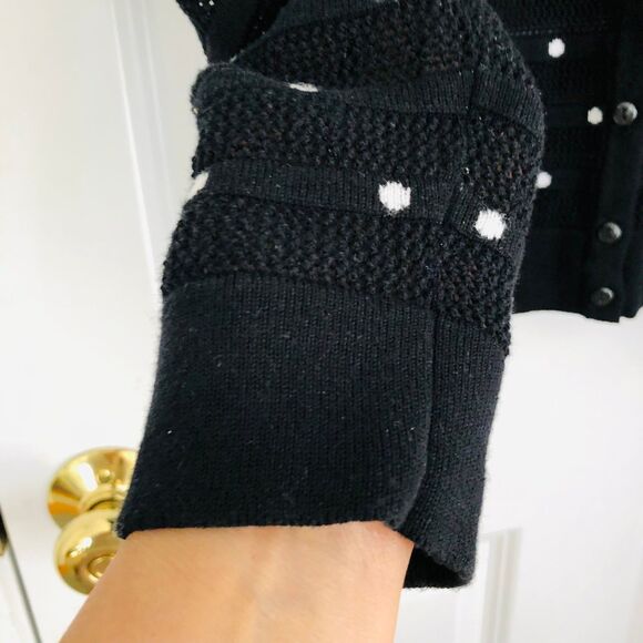 CHARTER CLUB Women's Sweater Cardigan size Medium Black Polka Dot Button Down - Picture 8 of 9